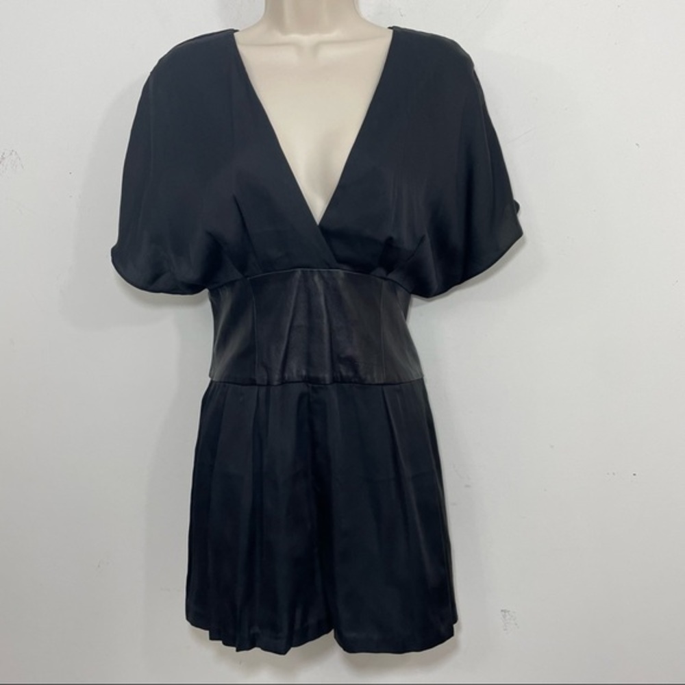 Bebe shorts romper jumpsuit leather wide waistband black size medium